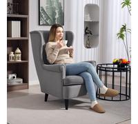 (Grey) HOMCOM Wingback Chair, Modern Accent Chair for Living Room Bedroom