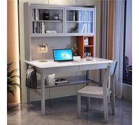 Grey Home Office Desk with Storage Hutch & Bookshelves Solid Wood Writing Table Workstation 120cm Study Desk with Drawers & Chair for Efficient Workspace