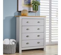 (Grey) Home Source Camden 4 Drawer Chest Metal Handles