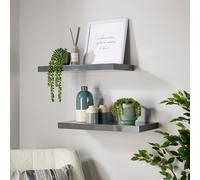 (Grey) Home Source Pair of 60cm Floating Wall Mounted Storage Shelves