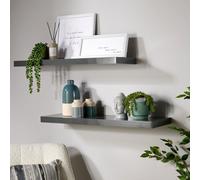 Home Source Cloud Pair Of 80Cm Gloss Floating Wall Shelves Grey