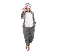 Grey Husky with Tongue Adults Men Women Pyjamas Onesie Grey Cute Dog Puppy Cartoon Animal Cosplay Sleep suit Costume (Medium)