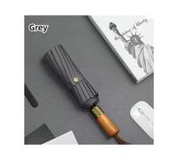 (Grey, Iron) Automatic Folding Umbrella Extra Large Folded Umbrella Wooden Handle Durable and Large-sized Sun-protective Automatic Umbrella