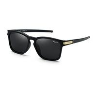grey jack TR90 Sports Polarized Sunglasses for Men Women,Lightweight Square Classic Retro Sun Glasses GJ1902, Black Gold Frame Black Lens
