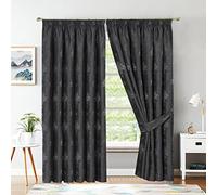 Grey Jacquard Pencil Pleat Curtains 90 x 90 Inch - Luxury Fully Lined Window Curtains for Bedroom and Living Room - Decorative Virginia Drapes Set Of 2 Panels With Tie Backs