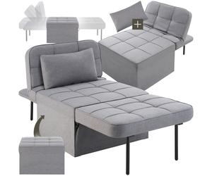 Grey Jumbo Single Chair Sofa Bed Seater Fold Out Futon Guest Furniture Stool