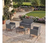 (Grey) Kendal 4 Seater Rattan Garden Set Bench Chair UKFR
