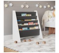 Urbn-Living Urbnliving 63Cm Width Kids Children Mdf & Fabric Display Bookshelf Sling Open Storage 4-Tier Organiser Grey