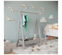 (Grey) Kids Wooden Hanging Dress Up Clothes Rail Rack