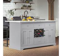 Grey Kitchen Island - White Granite Top