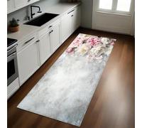 Grey Kitchen Runner Rug Flowers, roses, peonies 40 x 120 cm Non-Slip Machine Washable Printed Low Pile Soft Carpet for Hall Entryway Laundry Lounge Office Bedroom
