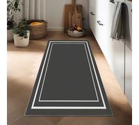 Grey Kitchen Runner Rugs 40 x 120 cm Geometric Square Border long Non-slip Washable, Minimalism Thin Low Pile Green Runners for Hallways Floor Carpet for Indoor Bedroom Entryway