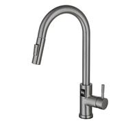 Grey Kitchen T Mixer Tap Pull Out Spray Rotating Sensor Faucet with LED Display Hot & Cold Water Kitchen Sink Mixer for Modern Home Cooking