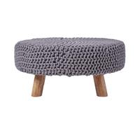 Homescapes Sea Grey Large Round Cotton Knitted Footstool On Legs
