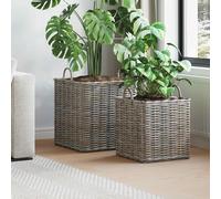 Grey lacak rattan planter basket with 2 sizes 45 x 45 x 54 cm and 37 x 37 x 45 cm, foldable handles, waterproof inner coating, versatile for storage, decoration