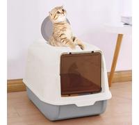 (Grey) Large Cat Litter Box Self Cleaning Pan Drawer Anti-Splashing Cat Potty Tray with Scoop, Double Entrance