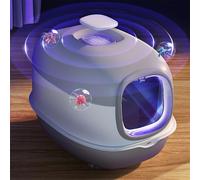 (grey) Large Cat Litter Tray Box Self Cleaning Hooded Pan Deodorizer UV Sterilization