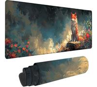 Grey Large Mouse Mat 1200 x 600 x 3 mm, Extended Gaming Mouse Pad Fox Desk Mat With Stitched Edges, Adults Mousepad Non Slip Rubber Base, Waterproof Soft Cloth Desk Pad for PC Office Decor, Gifts 7-6