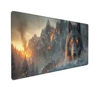 Grey Large Mouse Mat, Wolf Gaming Mouse Pad with Stitched Edges, Extended Mousepad with Non-Slip Rubber Base, Desk Mat for Desk Accessories and PC Office Accessories, Gifts for Men, 800x400x3mm U-4106