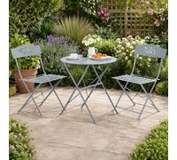Grey Leaf 3 Pcs Metal Garden Outdoor Folding Chairs Table Bistro Furniture Set