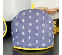 Grey Leaf Tea Cosy Cotton Large Modern Kitchen Teapot Cover Warmer Yellow Trim