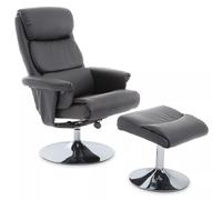 Grey Leather Effect Reclining Chair and footstool, Easy to Clean Leather Chair, Comfy Footstool Premier Housewares Grey One Size