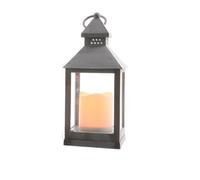 Grey Led Candle Lantern Lumineo 24Cm Indoor Battery Operated Timer Flame Effect