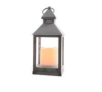 Grey LED Candle Lantern Lumineo 24cm Indoor Battery Operated Timer Flame Effect