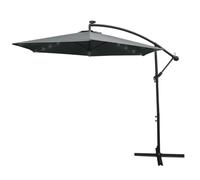Grey LED Cantilever Parasol 3m Banana Hanging Umbrella Garden Sun Shade Canopy Patio Outdoor 360 Rotation Tilt UV Protection Winding Crank 24 Solar Powered Cool White LED Lights Waterproof Rain Cover 