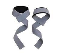 Grey Lifting Straps Pair Polyester Cotton Wrist Support 4x62cm | Pair of grey polyester cotton lifting straps with padded wrist loops, measuring 4x62cm for secure barbell grip