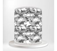 Grey Light Grey White Military Camouflage Army Soldier Wrap Around Print A4 Edible Paper Icing Sheet Cake Topper Side Ribbon Border Decor for Personalised Themed Decorations