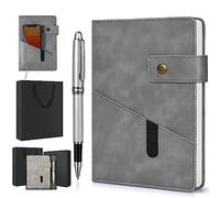 Grey Lined Journal Notebook,Personalized Hardcover Leather A5 Journal Notebooks with Luxury Pen and Gift Box,200 Pages 100gsm Thick Paper with Gusseted Pocket for School,Office,Home,Business