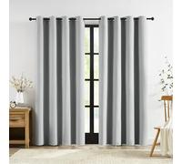 Grey Linen Blackout Curtains 90 Inches Long Thermal Insulated Noise Reducing Bedroom Drapes Rustic Farmhouse Triple Weave Window Treatment Sets for Living Room Grommet Top, Light Grey, 52" Wide