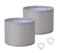 Grey Linen Blend Drum Lamp Shades Set of 2 with Spider Fitting | Replacement Lamp Shades, Assembly Required, 20cm x 20cm x 15cm H, 2 E14 Reducer Rings Included for Table Lamps & Pendants