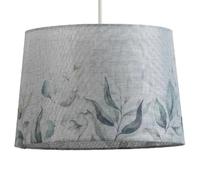 Grey Linen & Leaves Design Vintage Easy Fit Round Tapered Drum Shade | Clear Hard Lined | 30cm Diameter (12") | Reversible Gimbal | Pendants & Table Lamps | Fits All Lampholder Types E14 E27 B15 B22