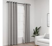Grey Linen-Look Thermal Blackout Curtains 2pcs 140x225cm Grommets 100% Polyester