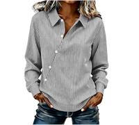 Grey Linen Tops for Women UK Striped Long Sleeve Top Novelty Button Up Shirts Ladies Peter Pan Collar Blouses Casual Cute Office Shirts Cotton Linen Tees Beach Going Out Holiday XL