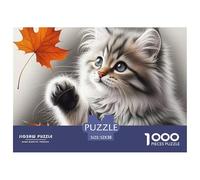 Grey Long Hair Cat 1000 Piece Jigsaw Puzzle Paper Jigsaw Puzzle for Adults Autumn Leaf Focus Relaxation Family Decor Gift 52x38cm/1000pcs 52x38cm/1000pcs