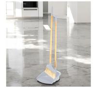 (Grey) Long Handled Bamboo Floor Pan & Broom Sweeper 73cm