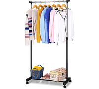 GREY LOOK Adjustable Garment Coat Rack, Hanging Rail Clothes StandMobile Storage Clothing Stand for Home Office Indoor Outdoor Use, Double Pole & Single Pole (Single Pole)