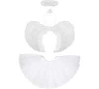 GREY LOOK Angel Wings, Halo and Tutu Skirt - Available in Black OR White, Halloween, Christmas, Nativities, Birthday or Angel Costume, Adult Fancy Dress (Angel set 3pcs White)