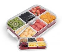 GREY LOOK Breakfast Set With 6 Compartment Organizer with Lid Cover Serving Food Tray Morning for Candy and Nut, Divided Snack Holder Dish Appetizer Tray Serving Platters Snack Storage with Lid