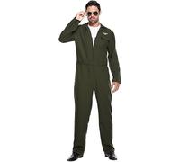 GREY LOOK Mens Green Aviator Flight Suit Jumpsuit Fighter Pilot Fancy Dress Costume Outfit STD (XL)
