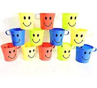 GREY LOOK Smiley FACE Mugs Colour Cups Kids Children~Garden Party BBQ Plastic Beaker Cups-Handled Camp/Travel Set with Handle Color Drinking - Reusable TUMBLERS for OR General USE at Home (4) 12 pc