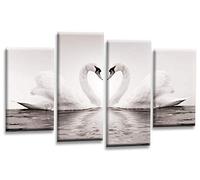 Grey Love Swans Canvas Art Picture White Heart Home Split Wall Panel Print
