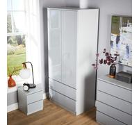 Wardrobe 2 Door 2 Drawer Storage Cabinet Modern Home Bedroom Unit Home Source Grey One Size