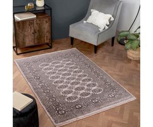 Grey Luxurious Bordered Traditional Floral Geometric Wool Handmade Rug For Living Room Bedroom & Dining Room-120Cm X 180Cm