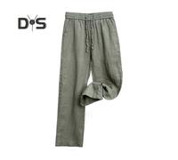 (grey, M) Men's Linen Trousers Casual Loose Fit Straight Pants with Drawstring Wide Leg Golf Trousers Summer Wear for Vacation Travel Work Daily Life