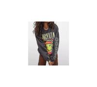 (Grey, M) Nirvana Smiley Face Crewneck Sweatshirt Heliconia Color Nirvana Sweatshirt Gift
