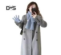 (grey, M) Women Woolen Jacket Turn-down Collar Solid Color Double-breasted Coat Mid Length Thermal Long Sleeved Commuting Dating Spring Fall Winter Overcoat